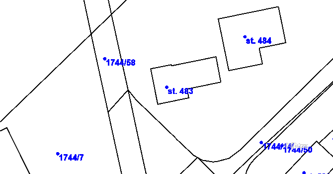 Parcela st. 483 v KÚ Hrádek na Vlárské dráze, Katastrální mapa