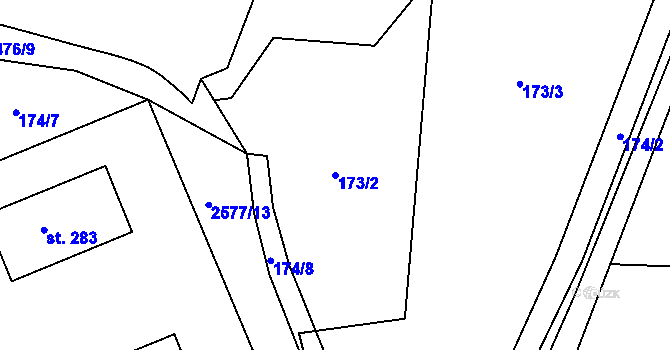 Parcela st. 173/2 v KÚ Hrádek na Vlárské dráze, Katastrální mapa