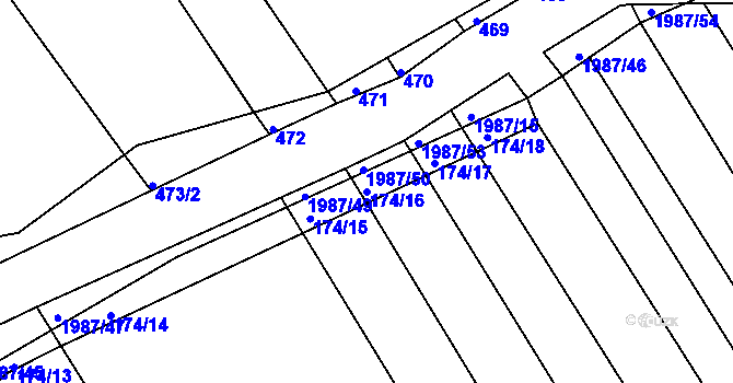 Parcela st. 174/16 v KÚ Hrádek na Vlárské dráze, Katastrální mapa