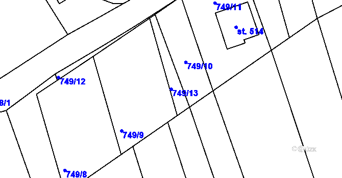 Parcela st. 749/13 v KÚ Hrádek na Vlárské dráze, Katastrální mapa
