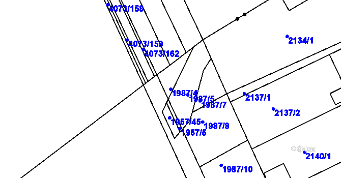 Parcela st. 1987/4 v KÚ Hrádek na Vlárské dráze, Katastrální mapa