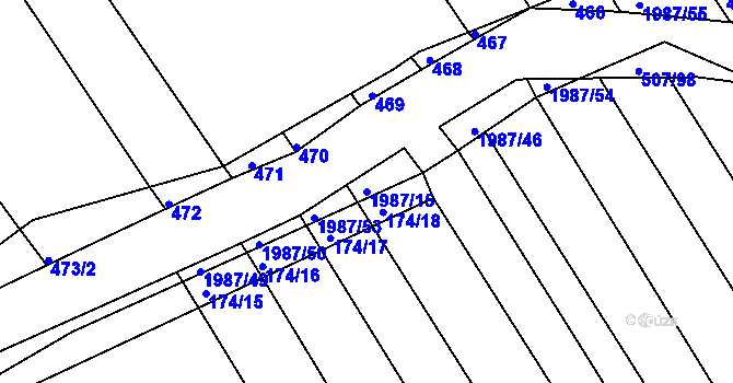 Parcela st. 1987/15 v KÚ Hrádek na Vlárské dráze, Katastrální mapa