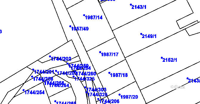 Parcela st. 1987/17 v KÚ Hrádek na Vlárské dráze, Katastrální mapa