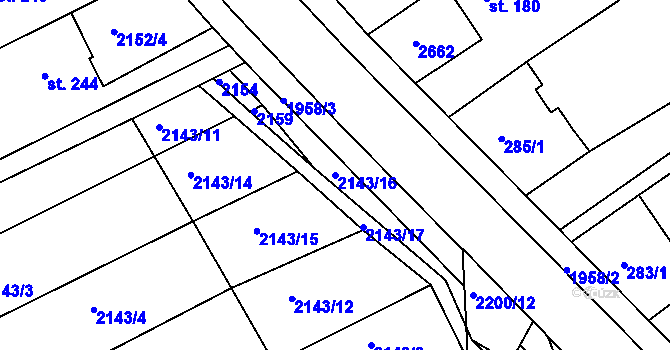 Parcela st. 2143/16 v KÚ Hrádek na Vlárské dráze, Katastrální mapa