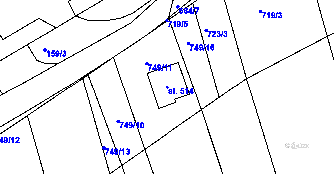 Parcela st. 514 v KÚ Hrádek na Vlárské dráze, Katastrální mapa