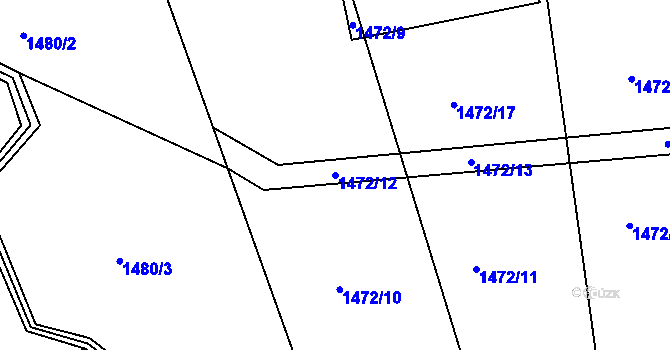 Parcela st. 1472/12 v KÚ Hrádek na Vlárské dráze, Katastrální mapa