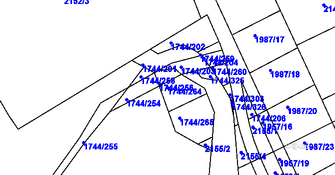 Parcela st. 1744/264 v KÚ Hrádek na Vlárské dráze, Katastrální mapa