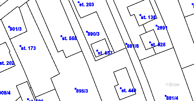Parcela st. 537 v KÚ Hrádek na Vlárské dráze, Katastrální mapa
