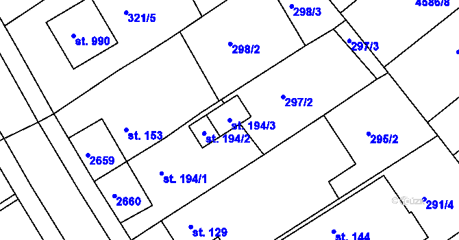 Parcela st. 194/3 v KÚ Hrádek na Vlárské dráze, Katastrální mapa