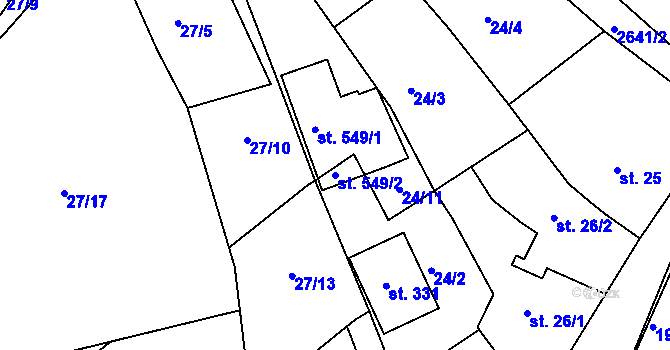 Parcela st. 549/2 v KÚ Hrádek na Vlárské dráze, Katastrální mapa