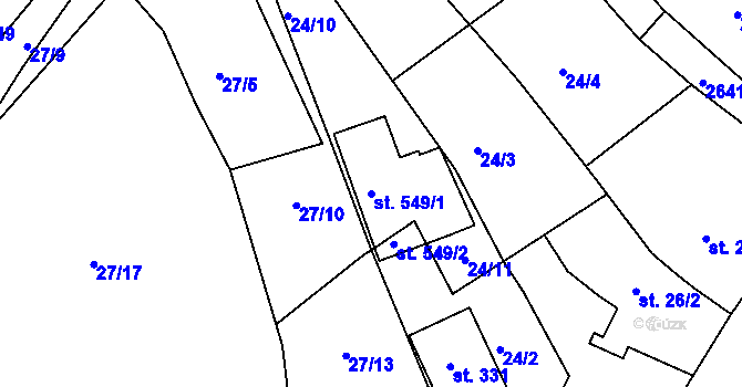 Parcela st. 549/1 v KÚ Hrádek na Vlárské dráze, Katastrální mapa