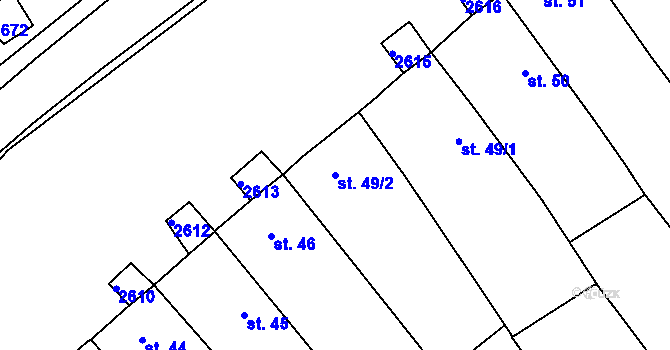 Parcela st. 49/2 v KÚ Hrádek na Vlárské dráze, Katastrální mapa