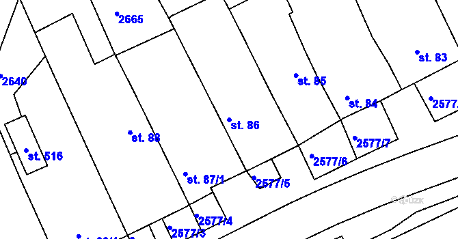 Parcela st. 86 v KÚ Hrádek na Vlárské dráze, Katastrální mapa