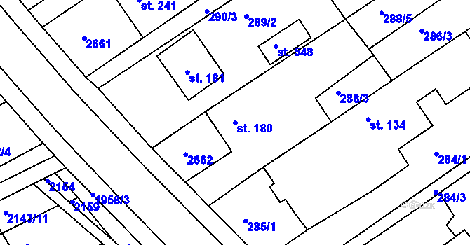 Parcela st. 180 v KÚ Hrádek na Vlárské dráze, Katastrální mapa