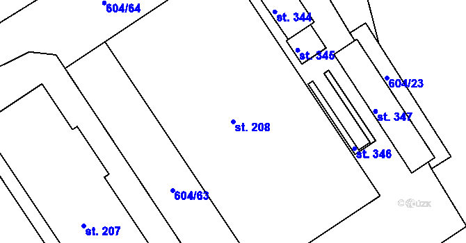 Parcela st. 208 v KÚ Hrádek na Vlárské dráze, Katastrální mapa