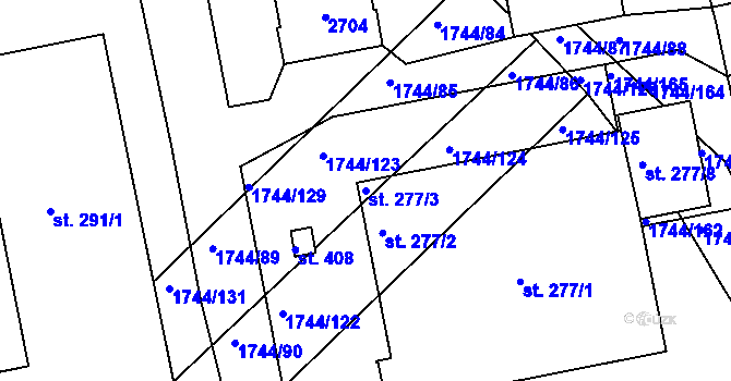 Parcela st. 277/3 v KÚ Hrádek na Vlárské dráze, Katastrální mapa