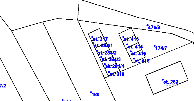 Parcela st. 284/2 v KÚ Hrádek na Vlárské dráze, Katastrální mapa