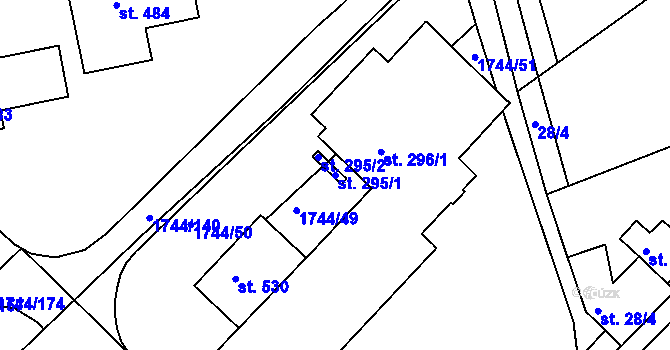 Parcela st. 295/1 v KÚ Hrádek na Vlárské dráze, Katastrální mapa