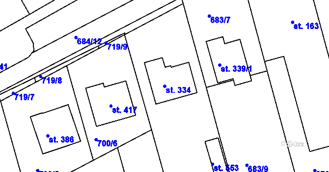Parcela st. 334 v KÚ Hrádek na Vlárské dráze, Katastrální mapa