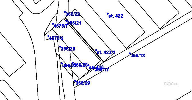 Parcela st. 423/1 v KÚ Hrádek na Vlárské dráze, Katastrální mapa