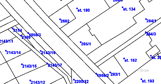 Parcela st. 285/1 v KÚ Hrádek na Vlárské dráze, Katastrální mapa