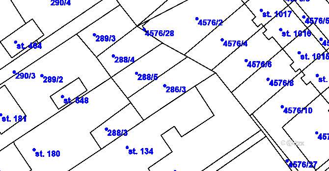 Parcela st. 286/3 v KÚ Hrádek na Vlárské dráze, Katastrální mapa