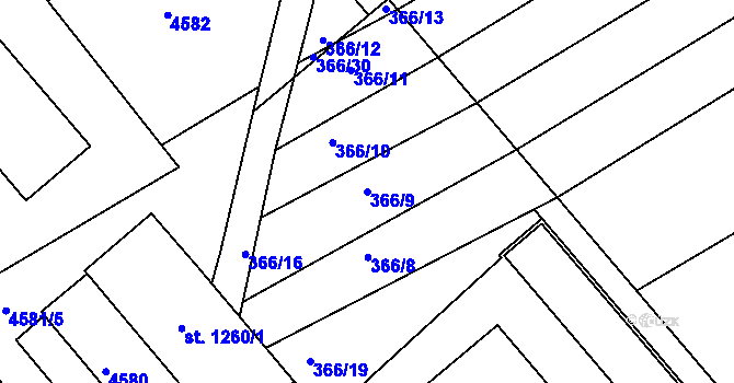 Parcela st. 366/9 v KÚ Hrádek na Vlárské dráze, Katastrální mapa