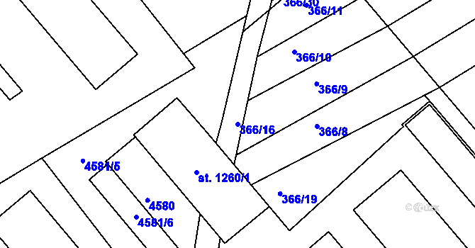 Parcela st. 366/16 v KÚ Hrádek na Vlárské dráze, Katastrální mapa