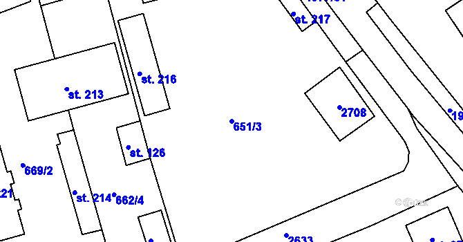 Parcela st. 651/3 v KÚ Hrádek na Vlárské dráze, Katastrální mapa