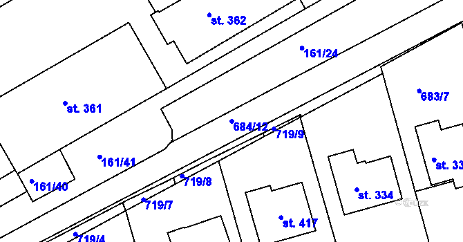 Parcela st. 684/12 v KÚ Hrádek na Vlárské dráze, Katastrální mapa