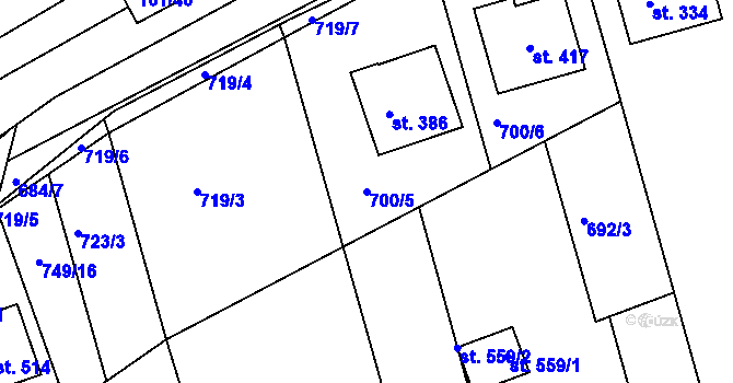 Parcela st. 700/5 v KÚ Hrádek na Vlárské dráze, Katastrální mapa