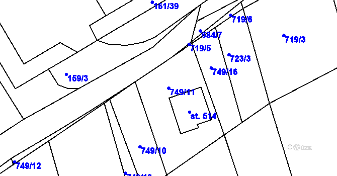 Parcela st. 749/11 v KÚ Hrádek na Vlárské dráze, Katastrální mapa