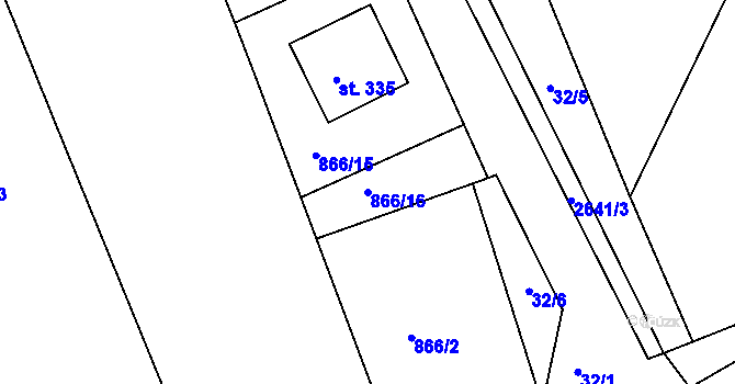 Parcela st. 866/16 v KÚ Hrádek na Vlárské dráze, Katastrální mapa