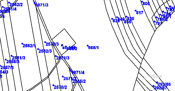 Parcela st. 988/1 v KÚ Hrádek na Vlárské dráze, Katastrální mapa