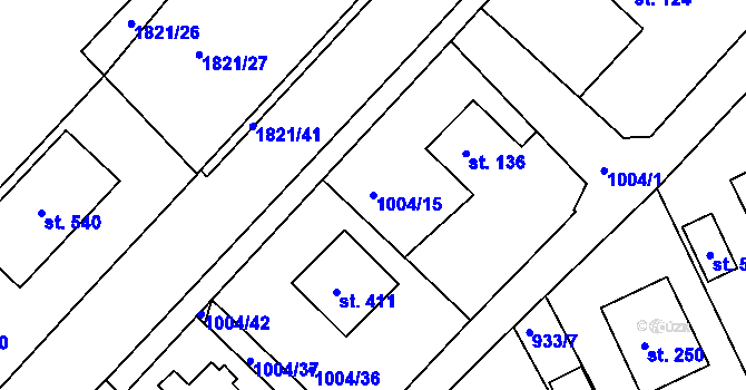 Parcela st. 1004/15 v KÚ Hrádek na Vlárské dráze, Katastrální mapa