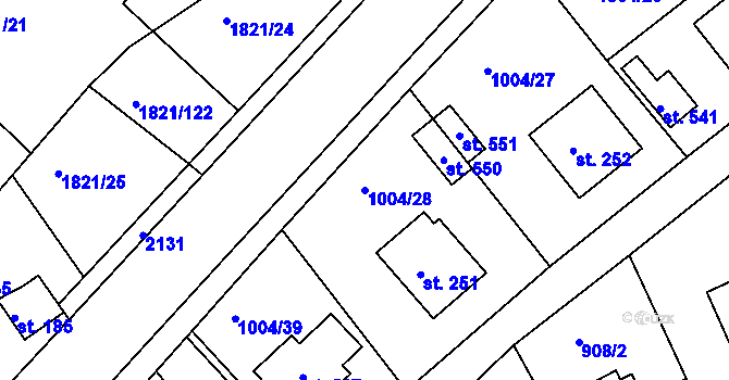 Parcela st. 1004/28 v KÚ Hrádek na Vlárské dráze, Katastrální mapa