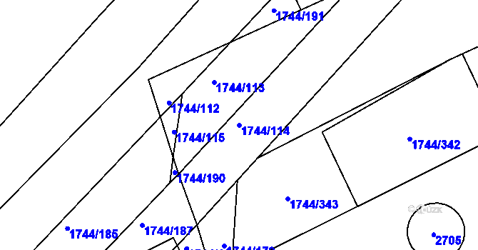 Parcela st. 1744/114 v KÚ Hrádek na Vlárské dráze, Katastrální mapa