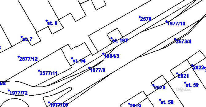 Parcela st. 1984/3 v KÚ Hrádek na Vlárské dráze, Katastrální mapa