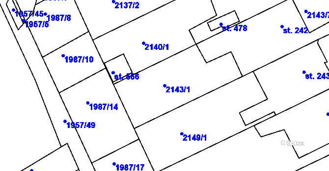 Parcela st. 2143/1 v KÚ Hrádek na Vlárské dráze, Katastrální mapa
