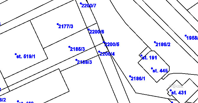 Parcela st. 2200/4 v KÚ Hrádek na Vlárské dráze, Katastrální mapa