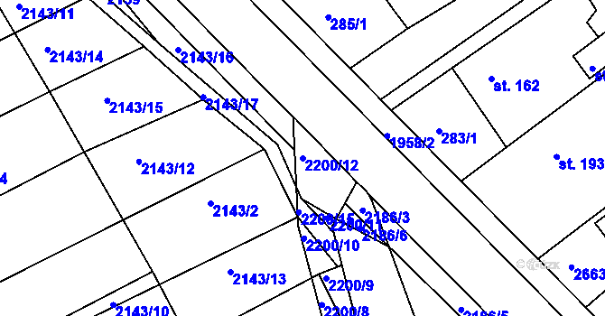 Parcela st. 2200/12 v KÚ Hrádek na Vlárské dráze, Katastrální mapa