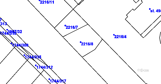 Parcela st. 2216/8 v KÚ Hrádek na Vlárské dráze, Katastrální mapa