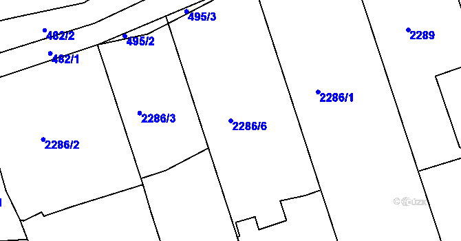 Parcela st. 2286/6 v KÚ Hrádek na Vlárské dráze, Katastrální mapa