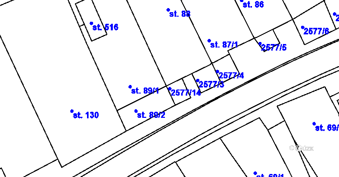 Parcela st. 2577/14 v KÚ Hrádek na Vlárské dráze, Katastrální mapa