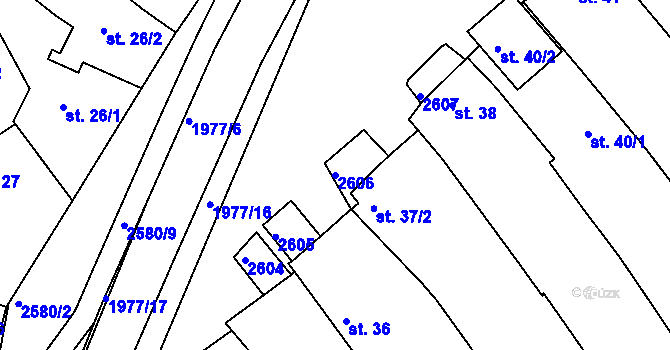 Parcela st. 2606 v KÚ Hrádek na Vlárské dráze, Katastrální mapa