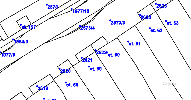 Parcela st. 2622 v KÚ Hrádek na Vlárské dráze, Katastrální mapa