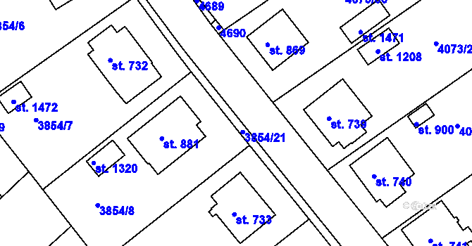 Parcela st. 3854/23 v KÚ Slavičín, Katastrální mapa