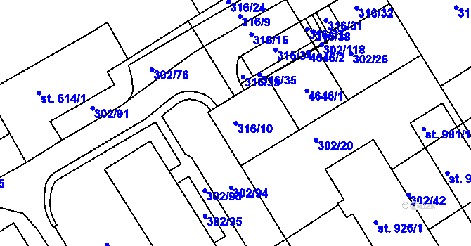 Parcela st. 316/10 v KÚ Slavičín, Katastrální mapa