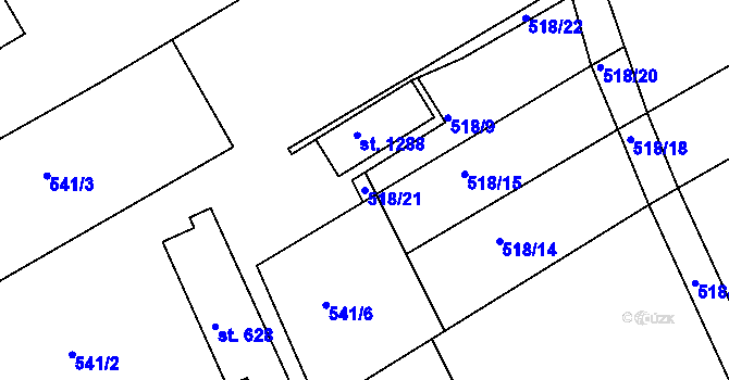 Parcela st. 518/21 v KÚ Slavičín, Katastrální mapa