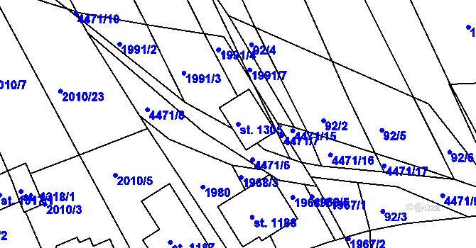 Parcela st. 1305 v KÚ Slavičín, Katastrální mapa